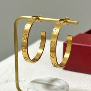Gold Screw Design Hoop Earrings